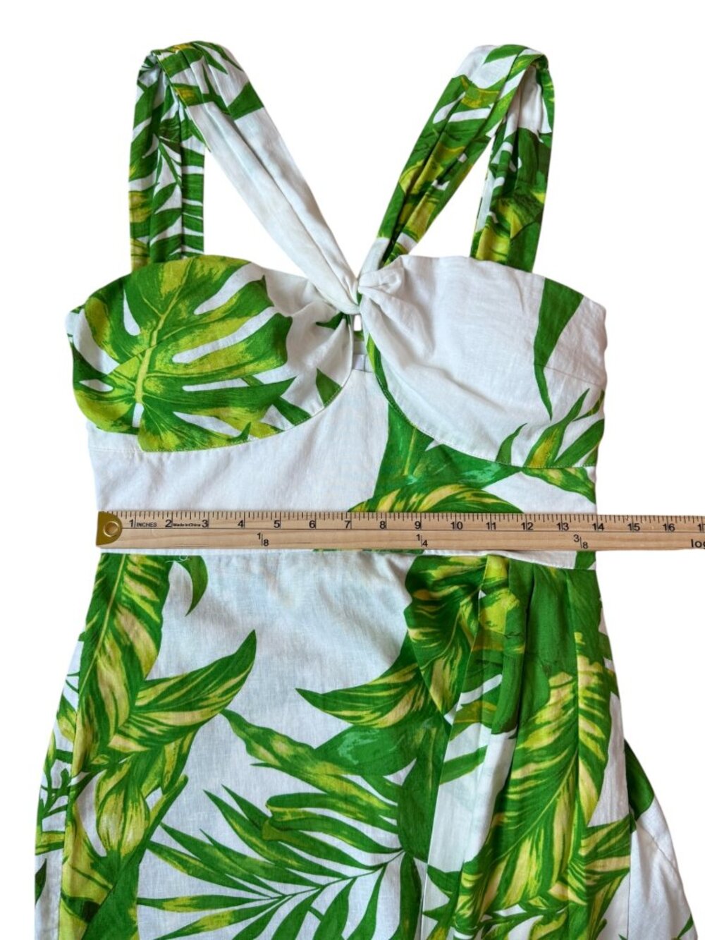 Olivaceous Tropical‎ Mini Dress M Palm Leaf Knot Front White Green NWT - Picture 12 of 14